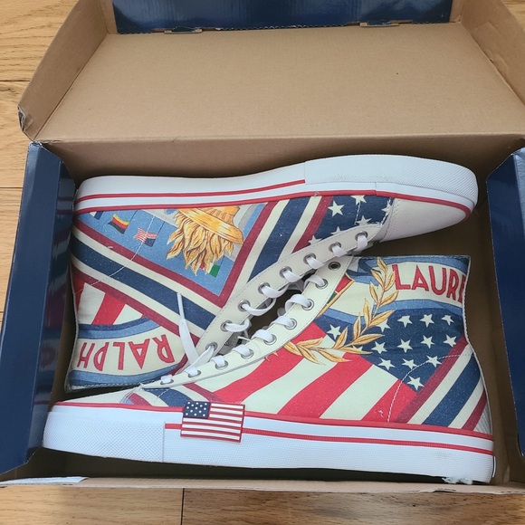 Polo Ralph Lauren Sneakers Men’s 14 Solomon II Chariots  Canvas America USA Flag - Picture 2 of 11